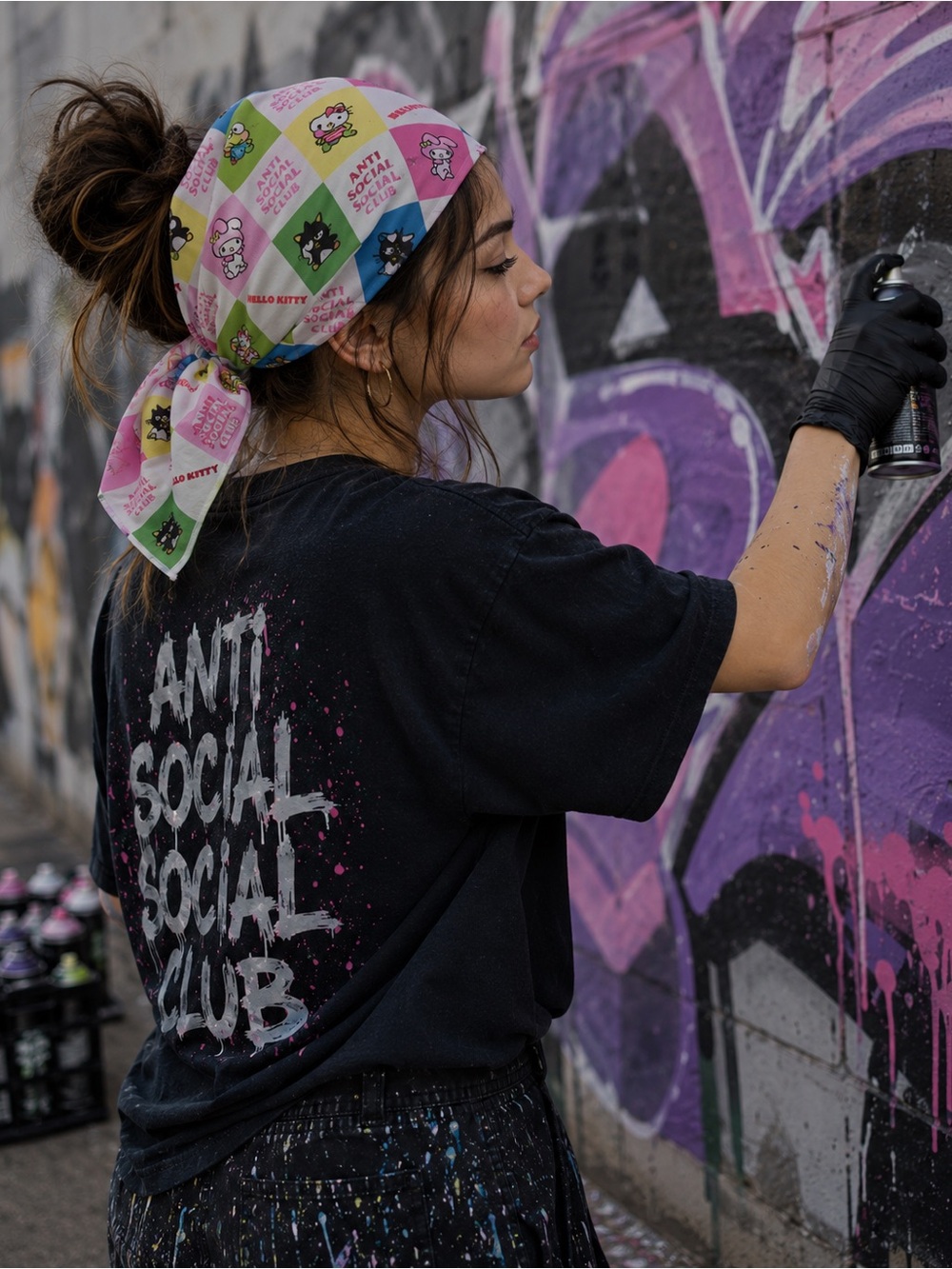 Anti Social Social Club Hello Kitty Checkerboard Bandana - Pink Multi